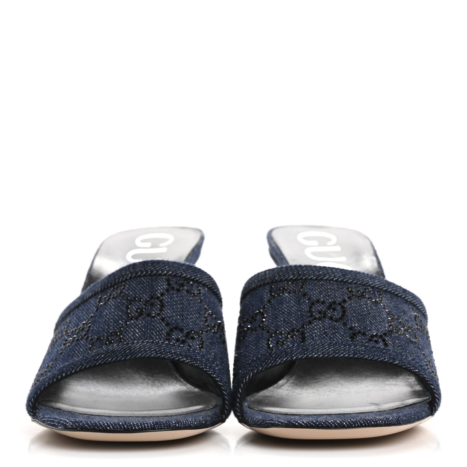 Gucci Denim Crystal GG Monogram Mules 40 Blue 3 of 9