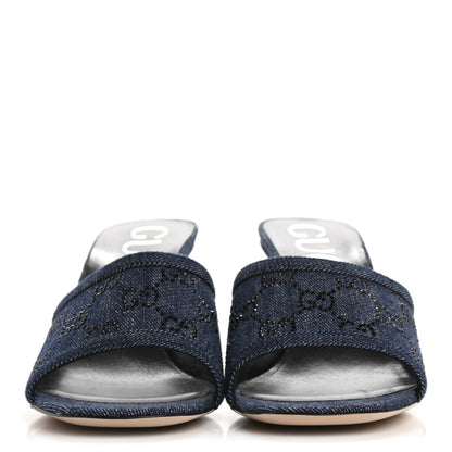 Gucci Denim Crystal GG Monogram Mules 40 Blue 3 of 9