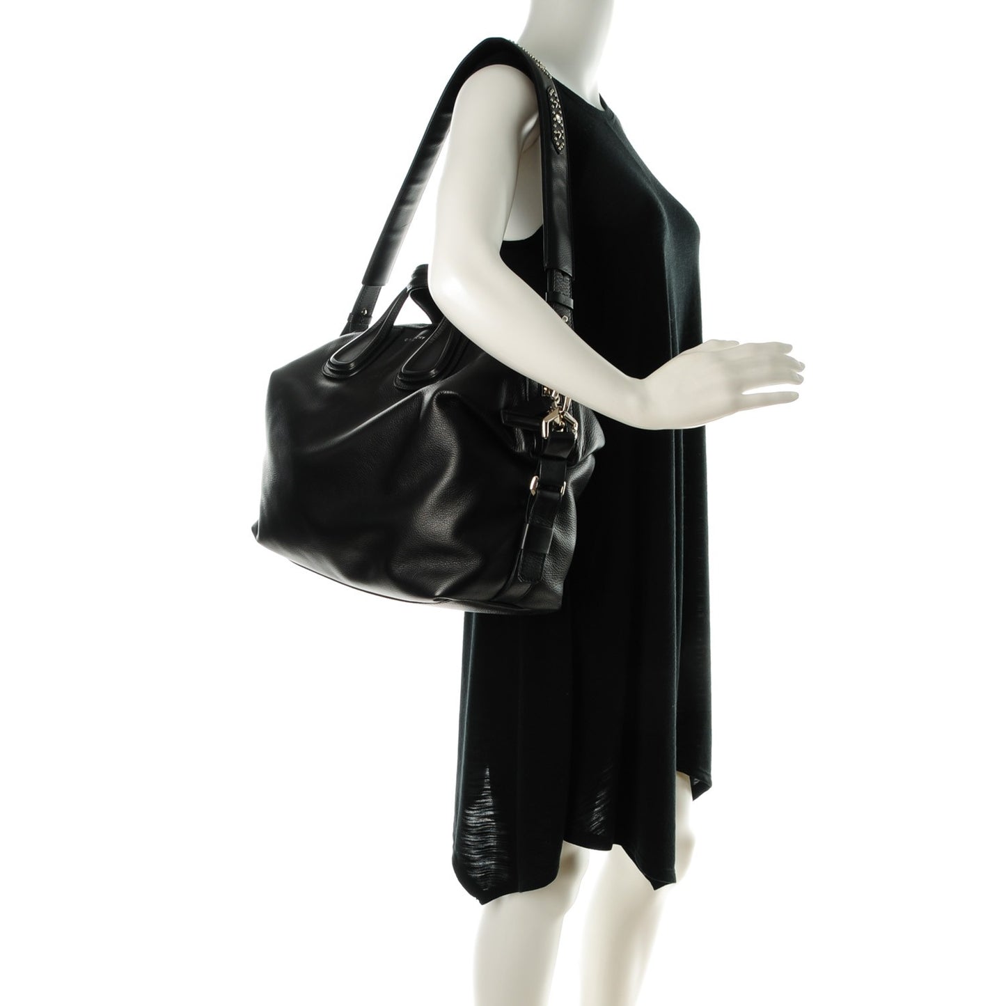 Waxed Calfskin Studded Medium Nightingale Black