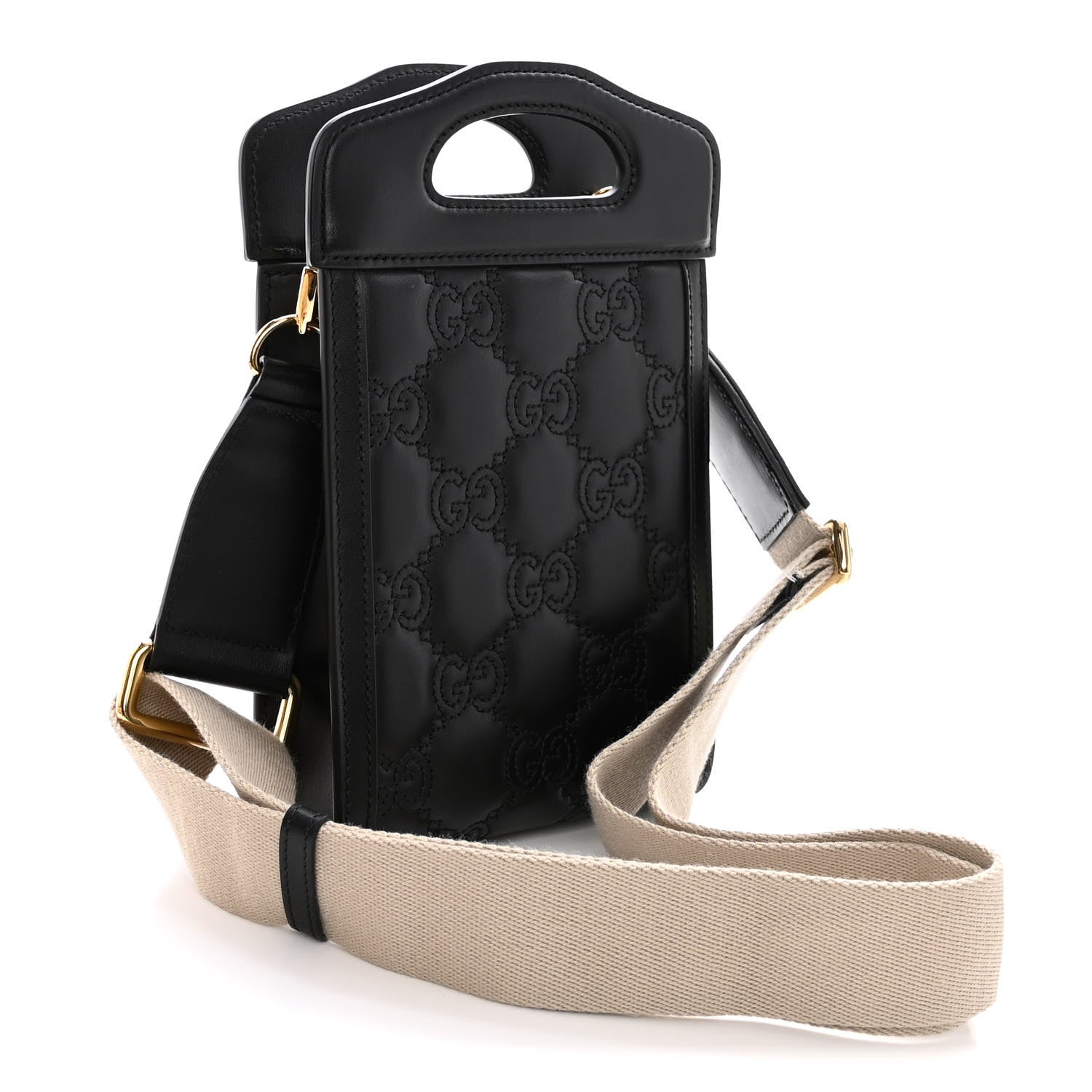Gucci Calfskin GG Matelasse Mini Top Slip Handle Crossbody Bag Black Natural 3 of 9