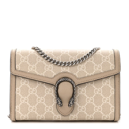 Gucci GG Supreme Monogram Textured Dollar Calfskin Mini Dionysus Chain Wallet Beige Mystic White Oatmeal 1 of 12