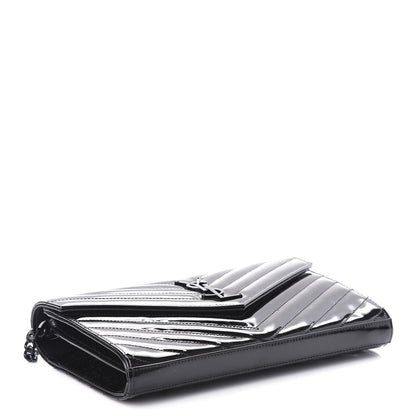 Saint Laurent Patent Matelasse Chevron Monogram Chain Wallet Black 4 of 10