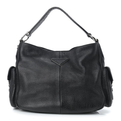 Prada Vitello Daino Side Pocket Hobo Black 1 of 11