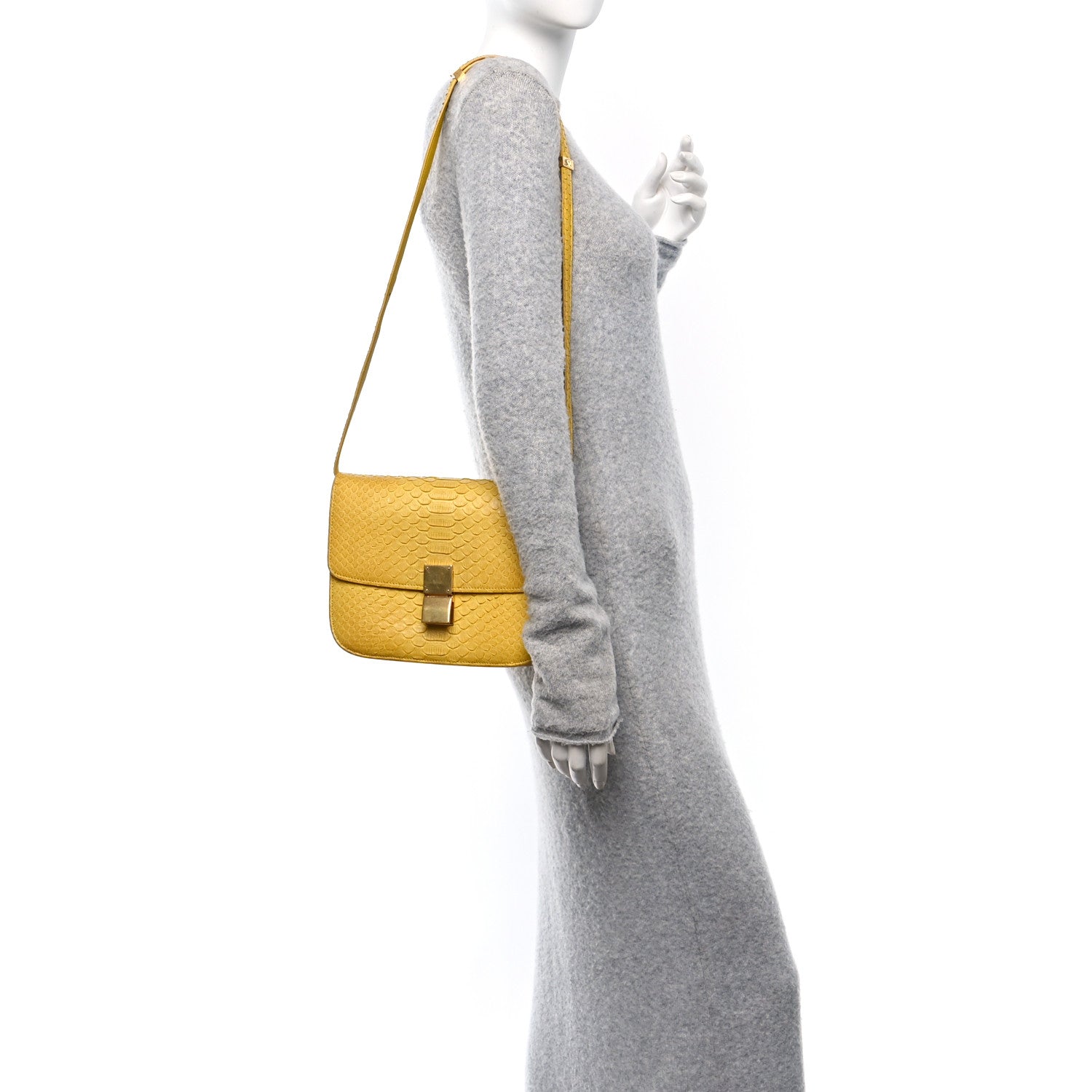 Celine Snakeskin Medium Classic Box Yellow 2 of 13