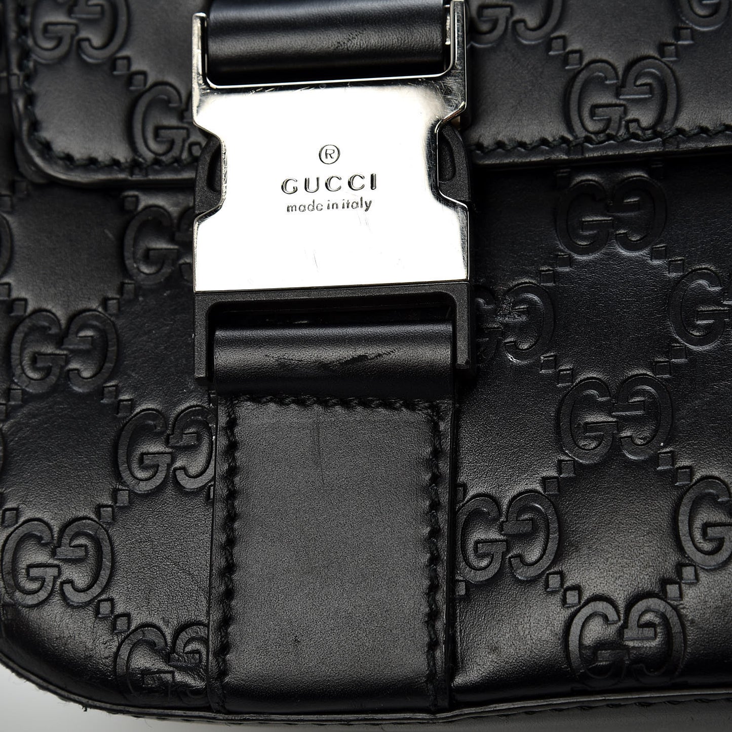 Guccissima Signature Medium Double Buckle Flap Messenger Bag Black