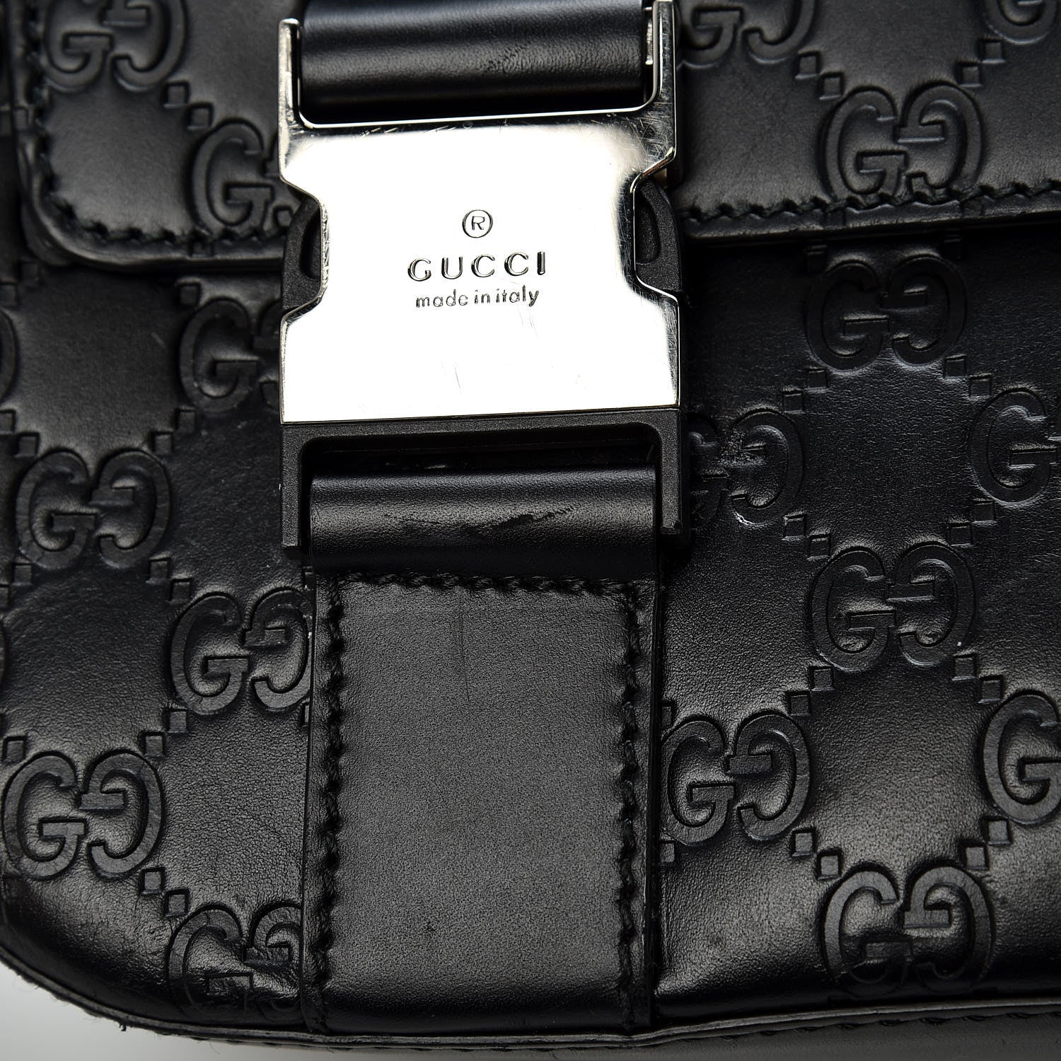 Gucci Guccissima Signature Medium Double Buckle Flap Messenger Bag Black 12 of 26