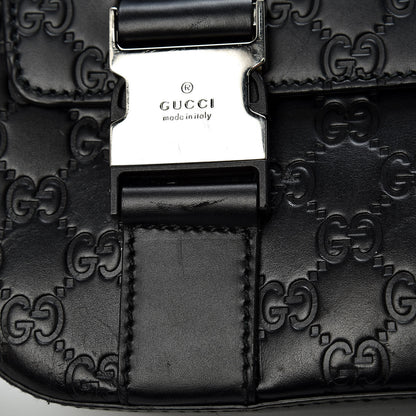 Gucci Guccissima Signature Medium Double Buckle Flap Messenger Bag Black 12 of 26