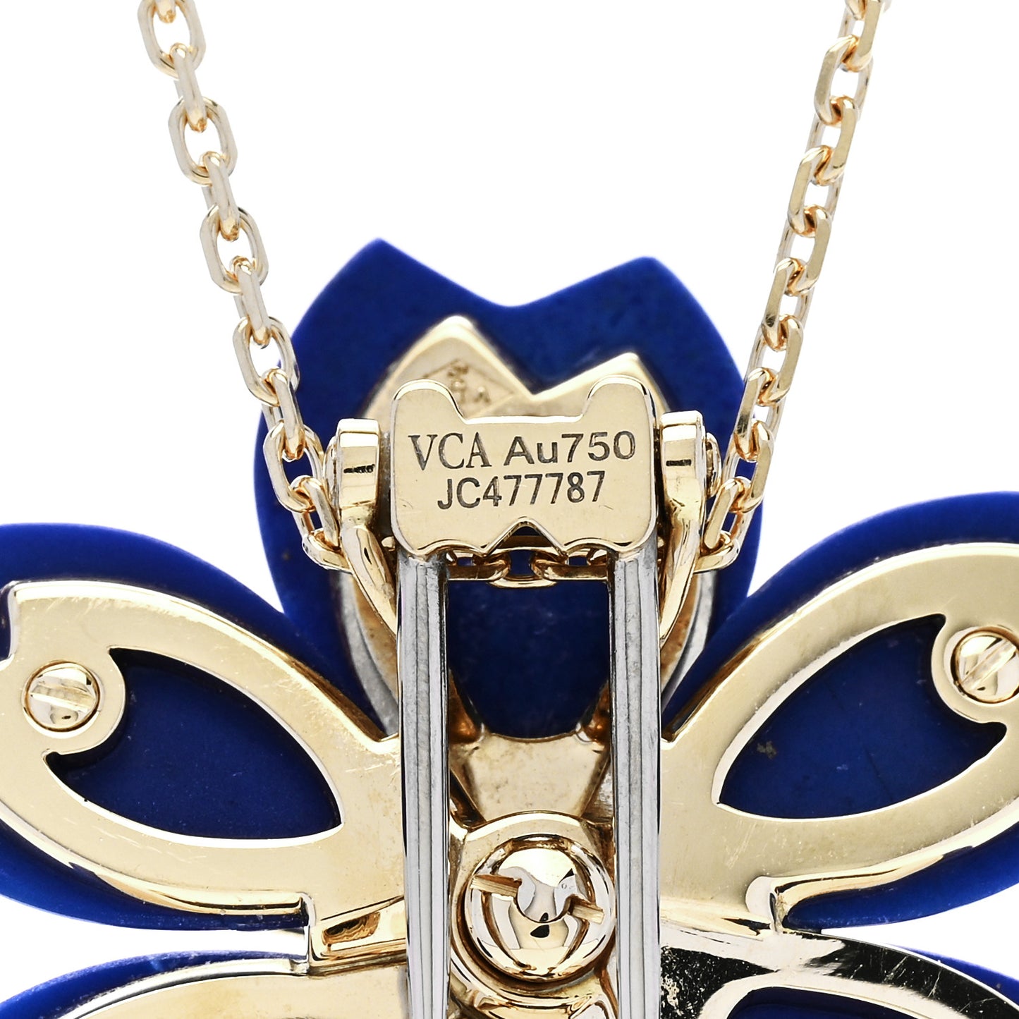 18K Yellow Gold Diamond Lapis Lazuli Small Rose De Noel Pendant Necklace