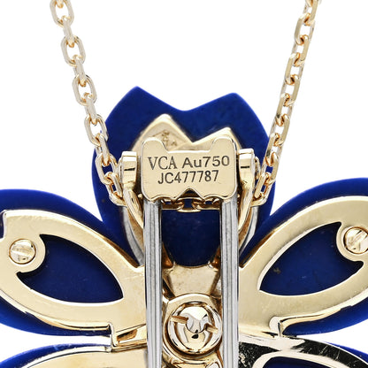 Van Cleef & Arpels 18K Yellow Gold Diamond Lapis Lazuli Small Rose De Noel Pendant Necklace 5 of 9