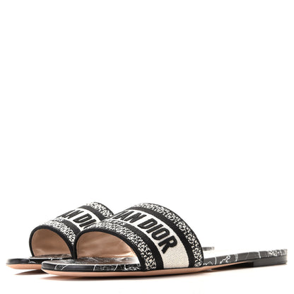 Christian Dior Canvas Around the World Embroidered Dway Flat Slide Sandals 40.5 Black 2 of 11