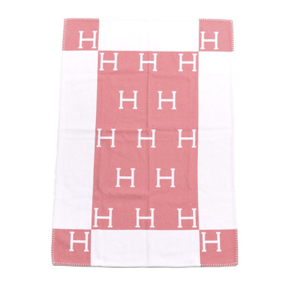 Hermes Wool Cashmere Avalon Baby Blanket Rose Airelle White 1 of 3