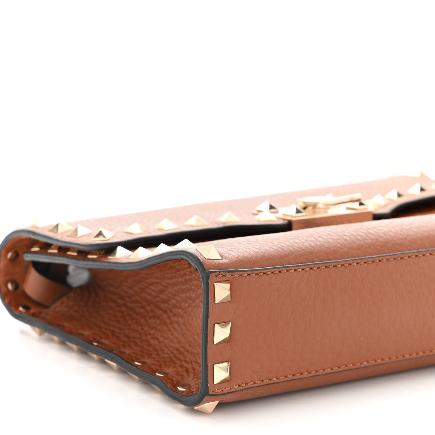 Valentino Garavani Pebbled Calfskin Medium Rockstud Flip Lock Crossbody Bag Brown 8 of 9