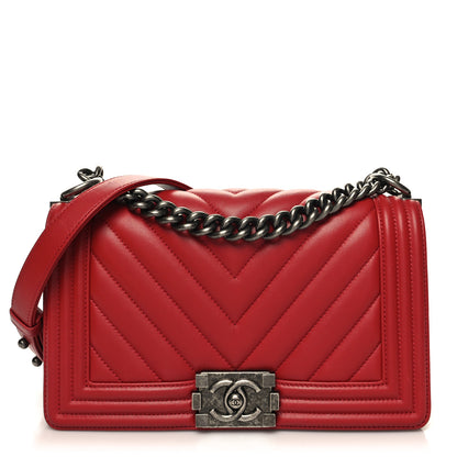 Chanel Lambskin Chevron Quilted Medium Boy Flap Dark Red 1 of 11