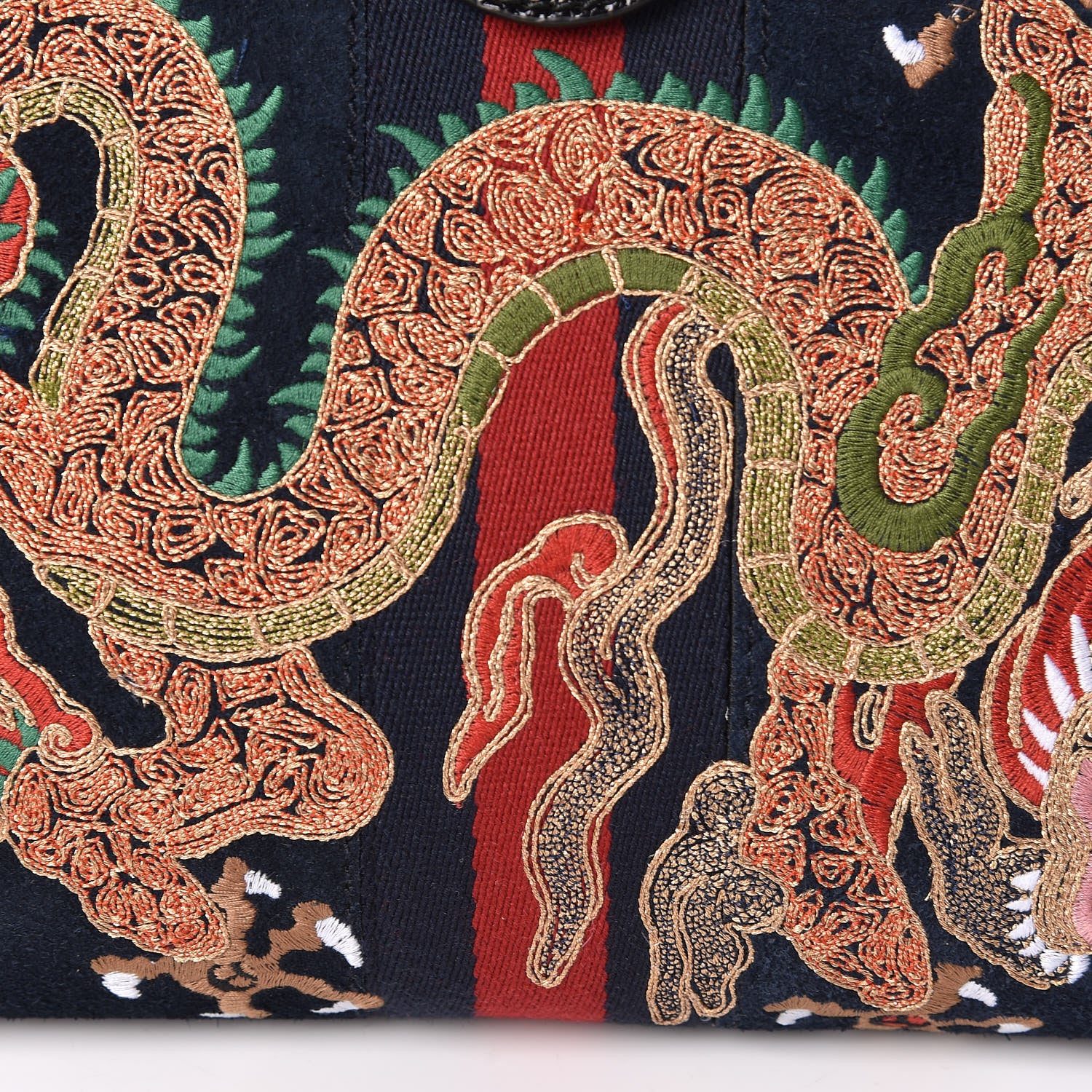 Gucci Suede Patent Web Dragon Embroidered Medium Ophidia Chain Shoulder Bag Blue Multicolor Black 11 of 14
