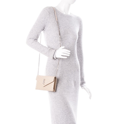 Saint Laurent Grain De Poudre Matelasse Chevron Monogram Envelope Chain Wallet Nude Powder 2 of 7