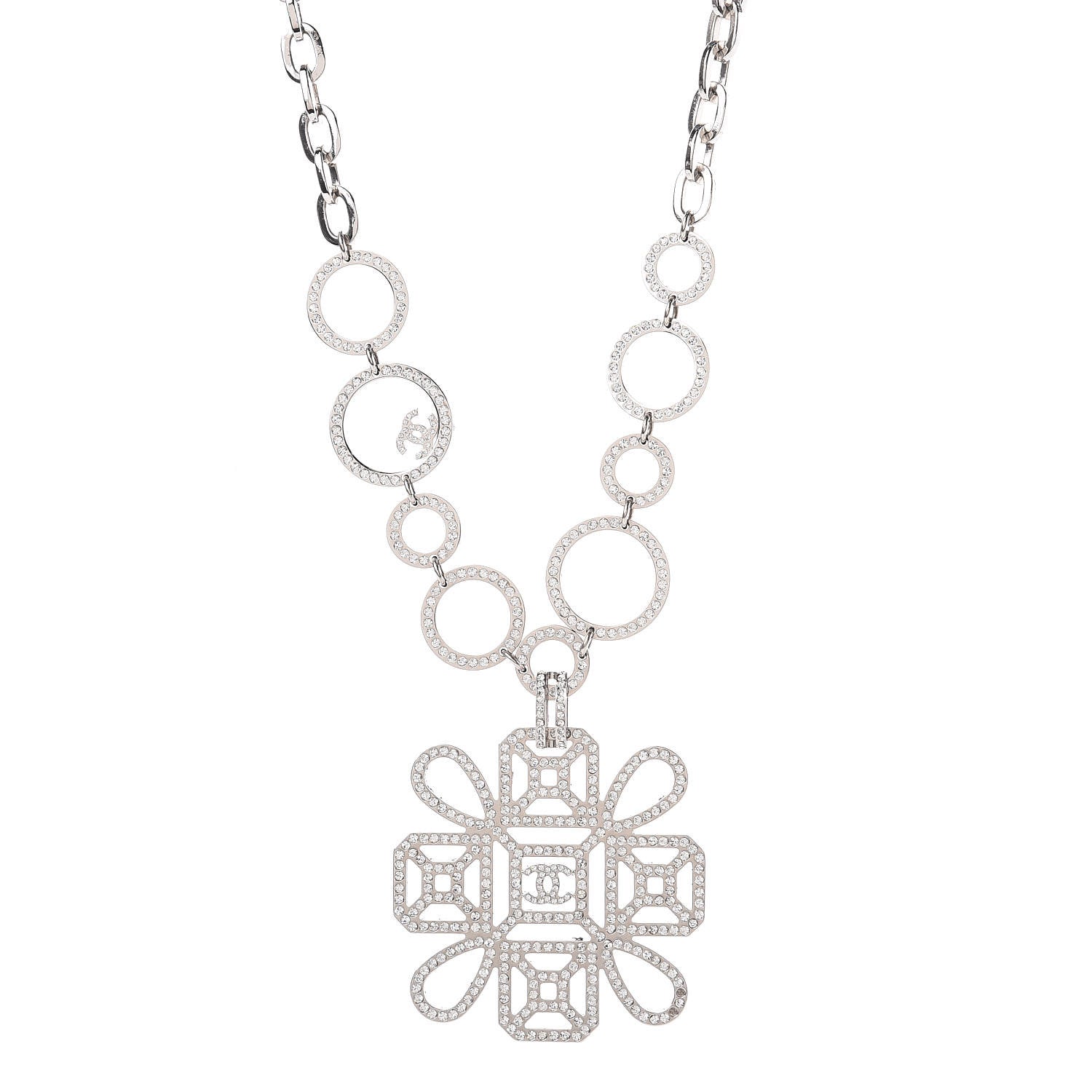 Chanel Crystal Strass Cross CC Necklace Silver 1 of 5