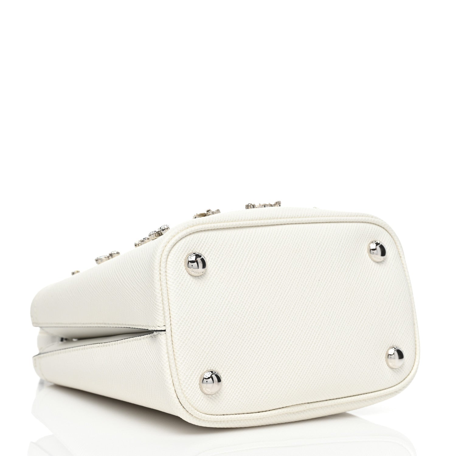 Prada Saffiano Cuir Crystal Small Panier Bucket Bag White Black 3 of 6