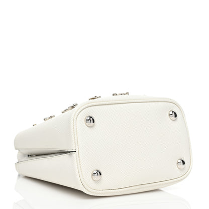 Prada Saffiano Cuir Crystal Small Panier Bucket Bag White Black 3 of 6