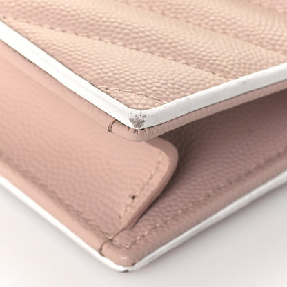 Saint Laurent Grain De Poudre Matelasse Chevron Monogram Envelope Chain Wallet Pink White 5 of 23