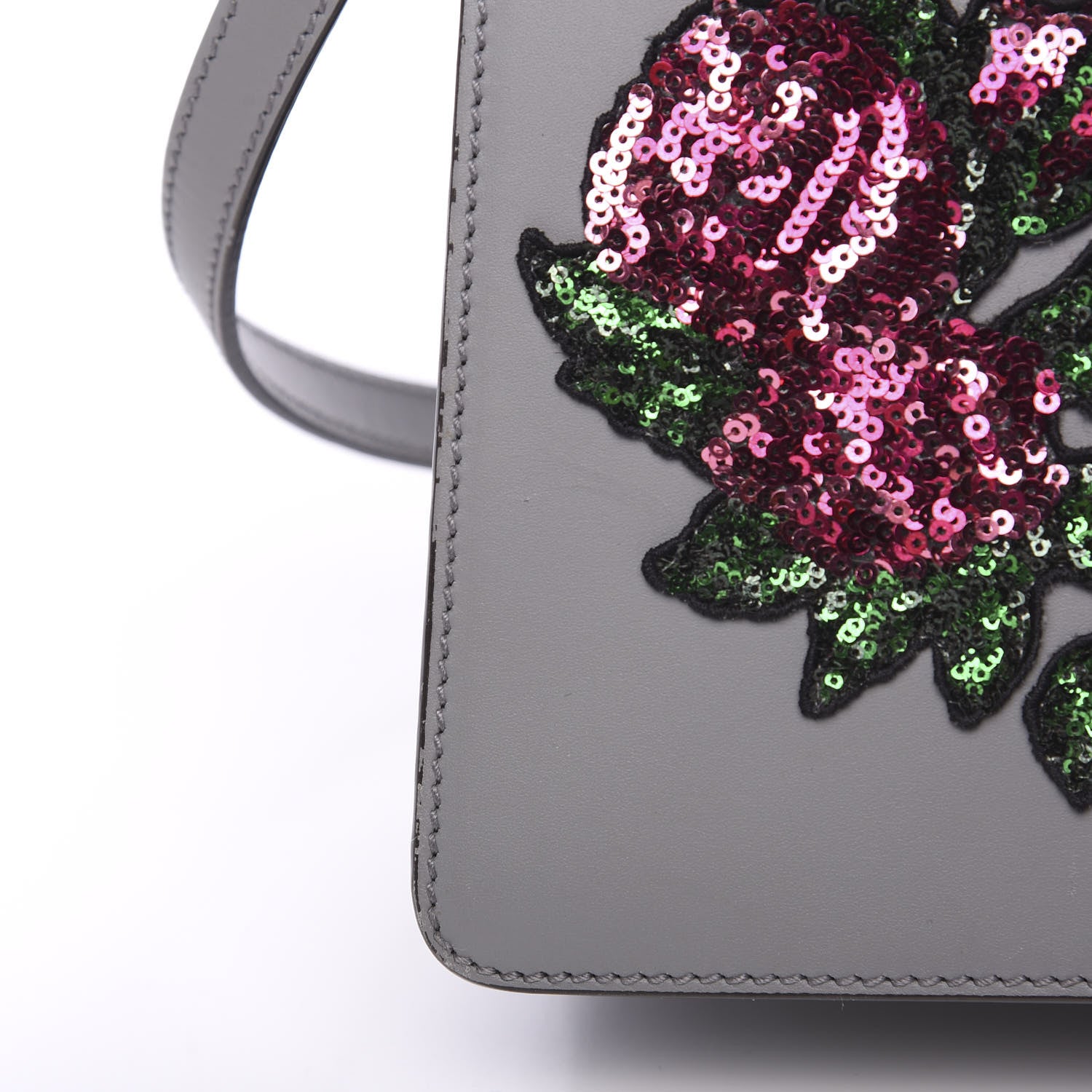 Gucci Calfskin Emboridered Medium Sylvie Top Handle Bag Deep Grey Multicolor 12 of 13