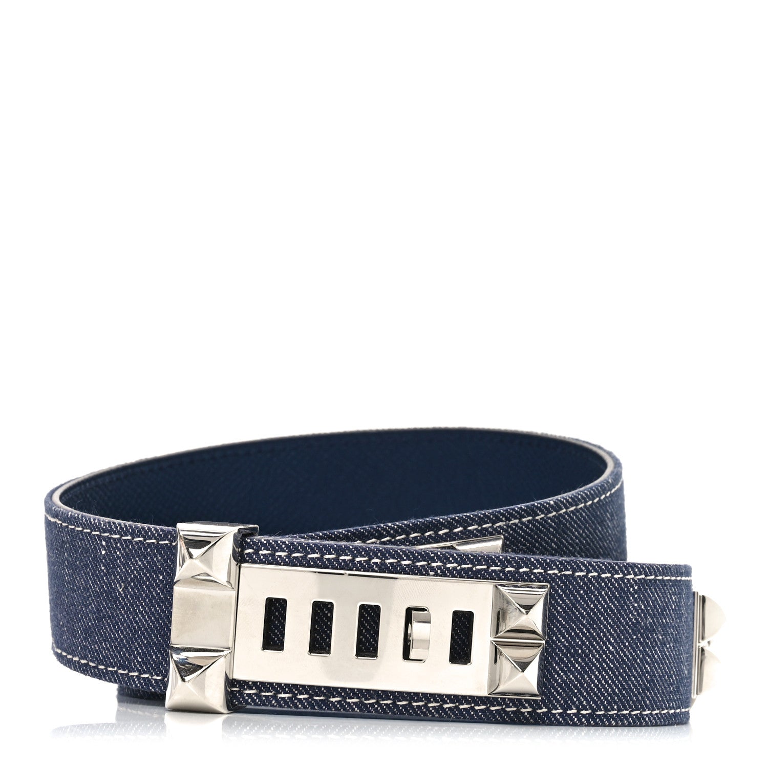 Hermes Denim Epsom 32mm Collier De Chein 75 30 Belt Bleu Indigo White Bleu Navy 1 of 3