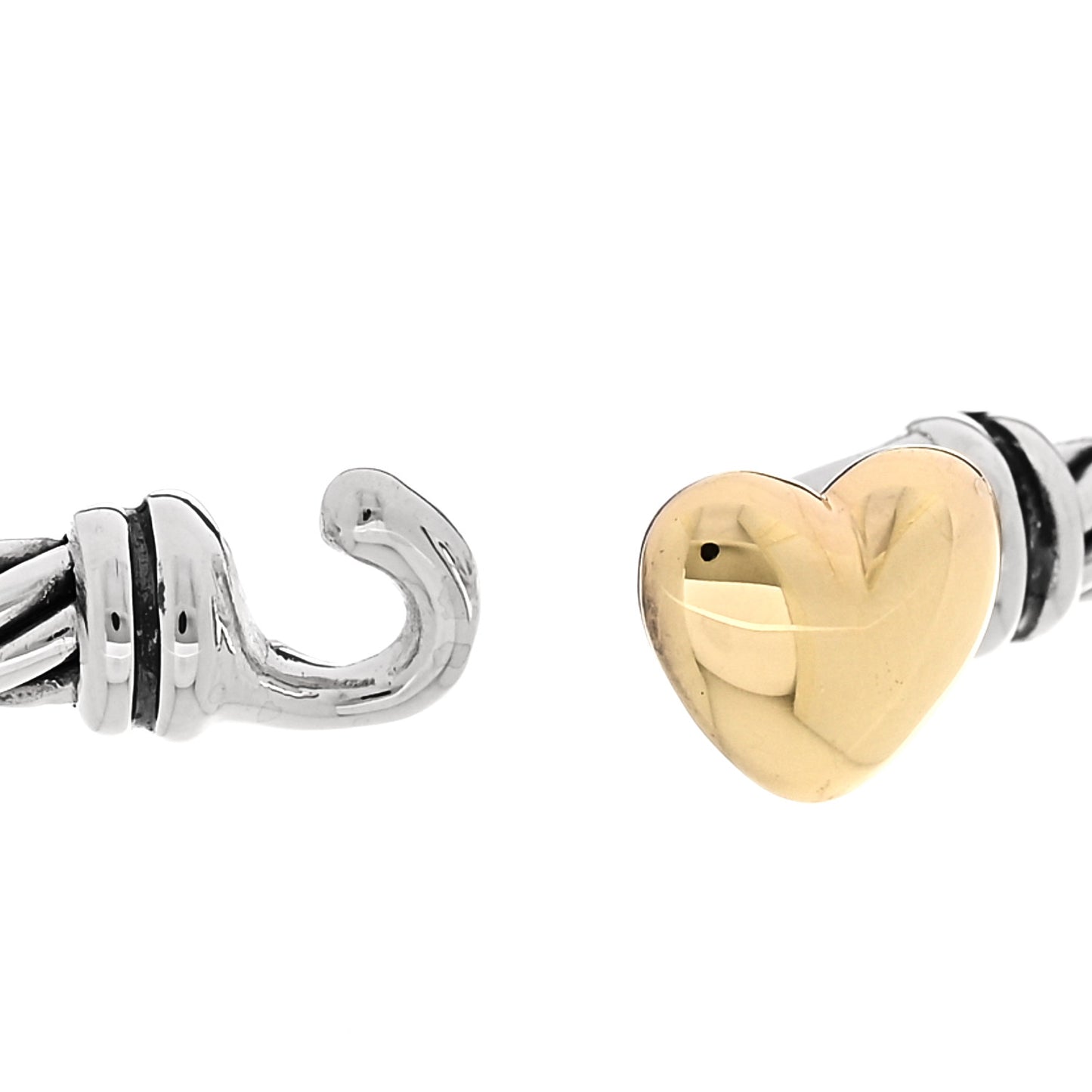 Sterling Silver 18K Yellow Gold 3mm Cable Collectibles Heart Bracelet