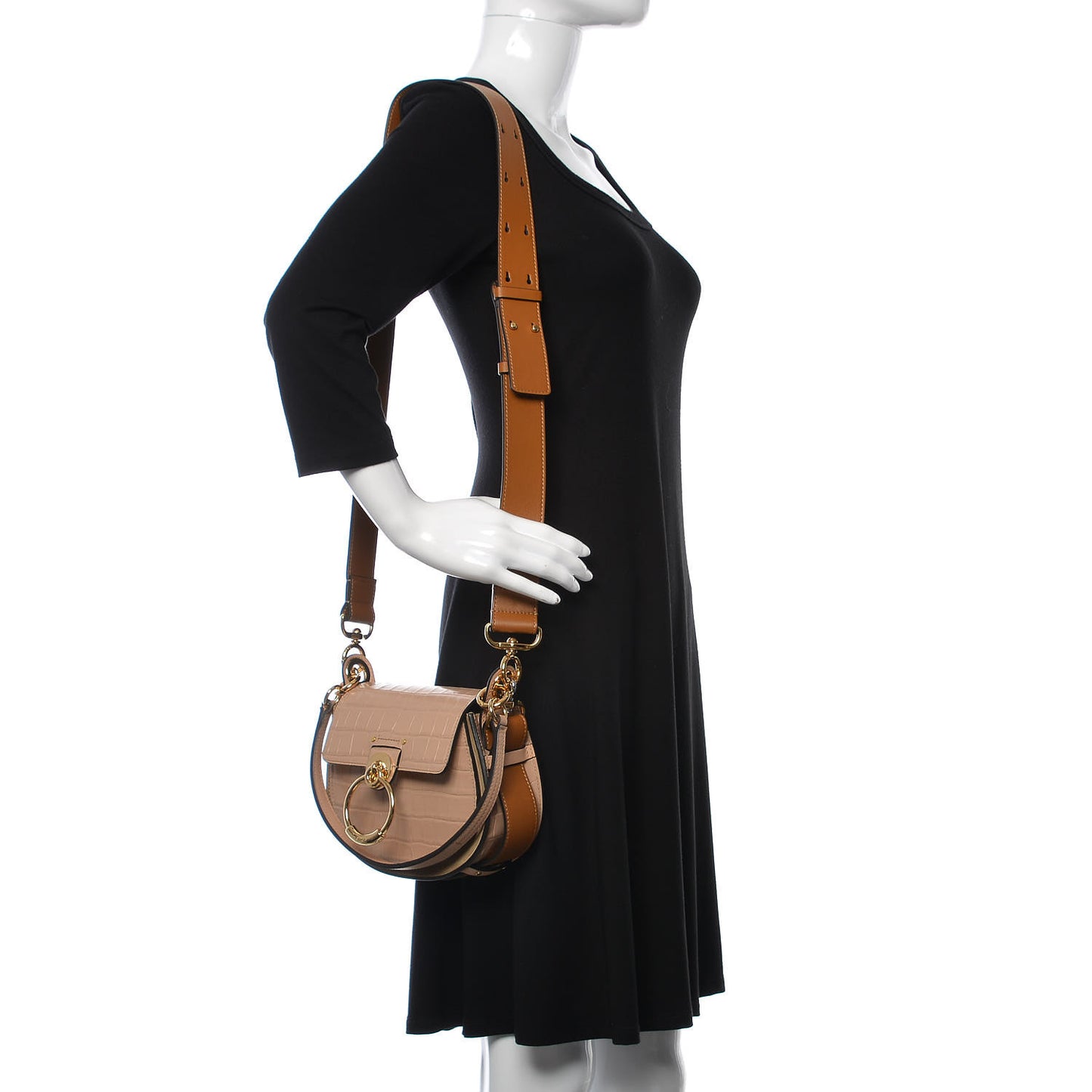 Calfskin Crocodile Embossed Small Tess Bag Nut