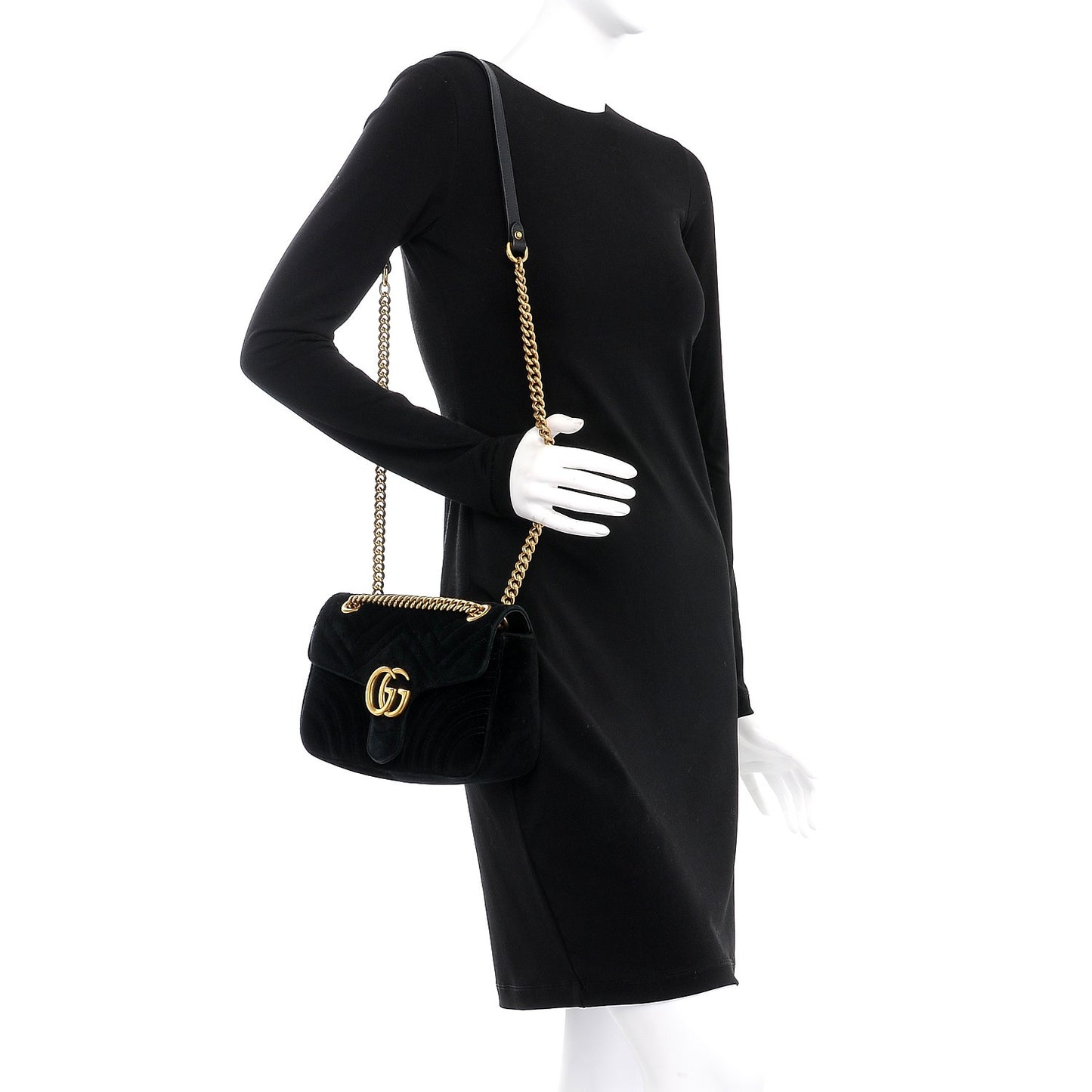 Velvet Matelasse Small GG Marmont Shoulder Bag Black