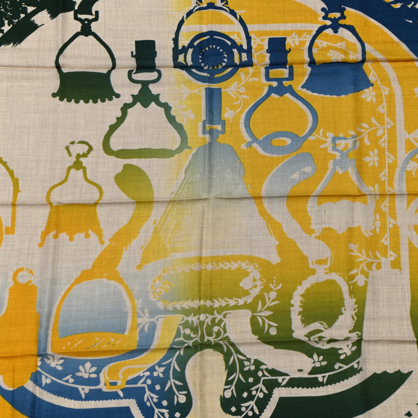 Cashmere Silk Etrier Chromatique Scarf 100 Bleu Jaune Vert
