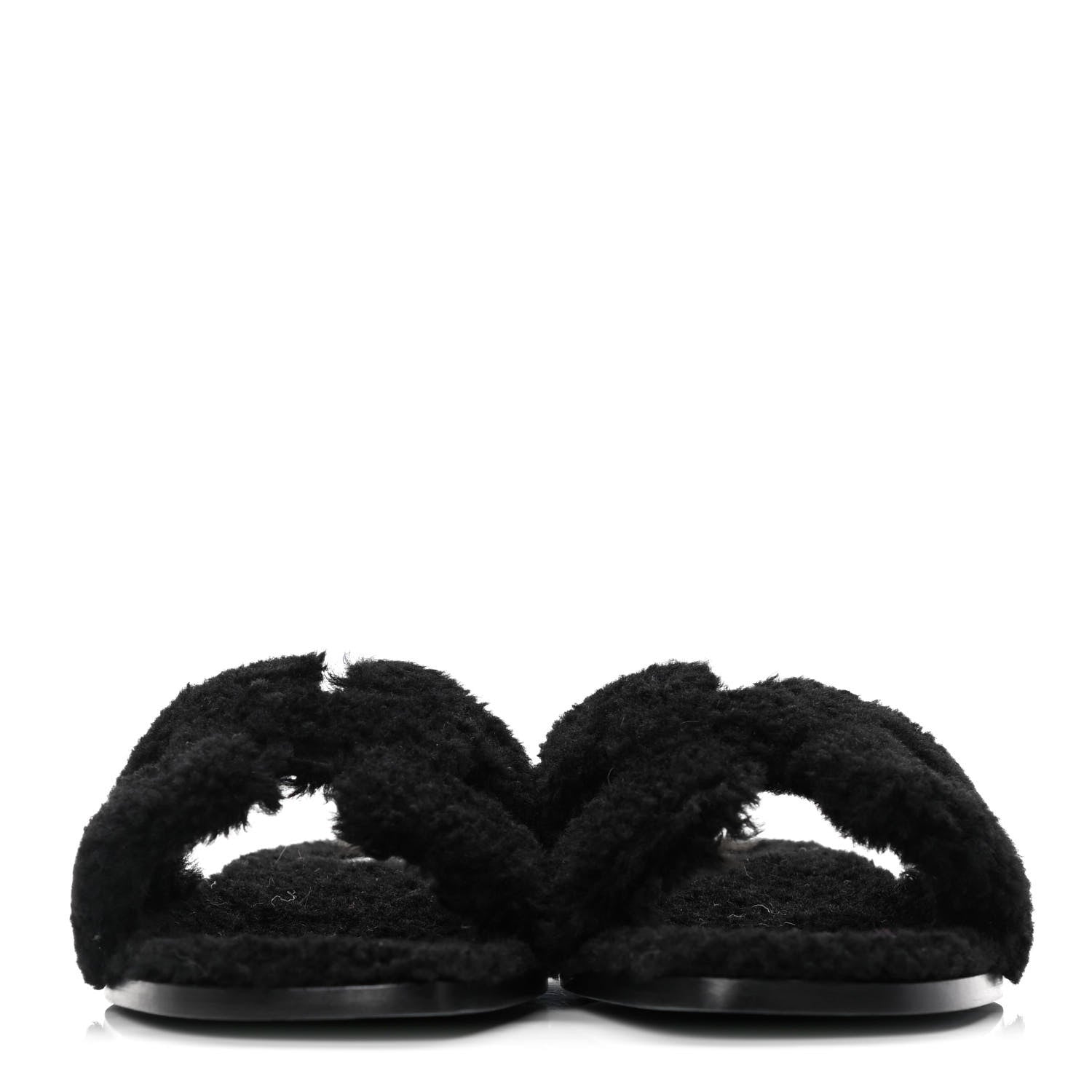 Hermes Woolskin Oran Sandals 41 Black 2 of 10