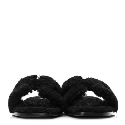 Hermes Woolskin Oran Sandals 41 Black 2 of 10