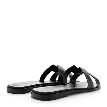 Hermes Box Calfskin Oran Sandals 40 Black 5 of 9