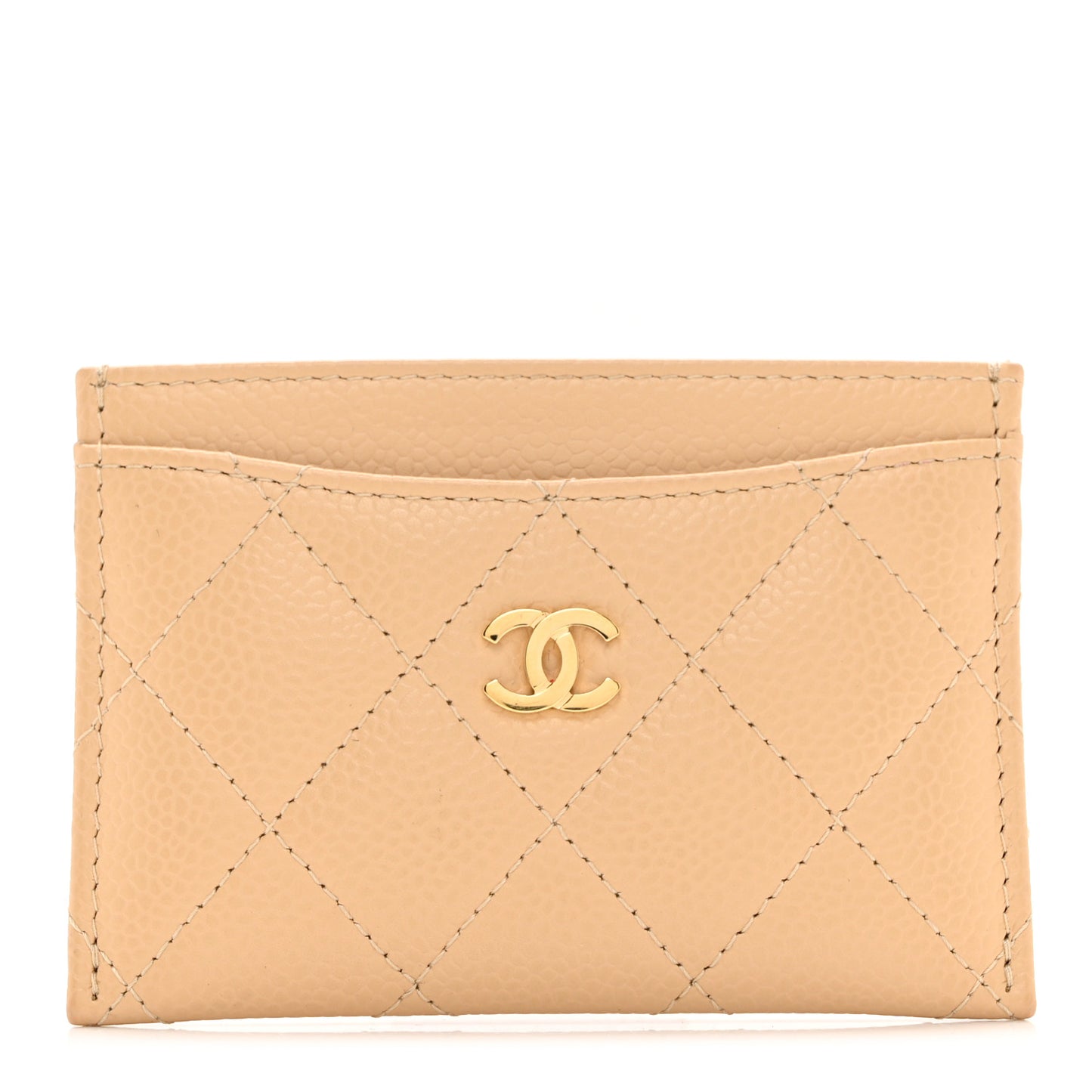 Caviar Quilted Card Holder Beige