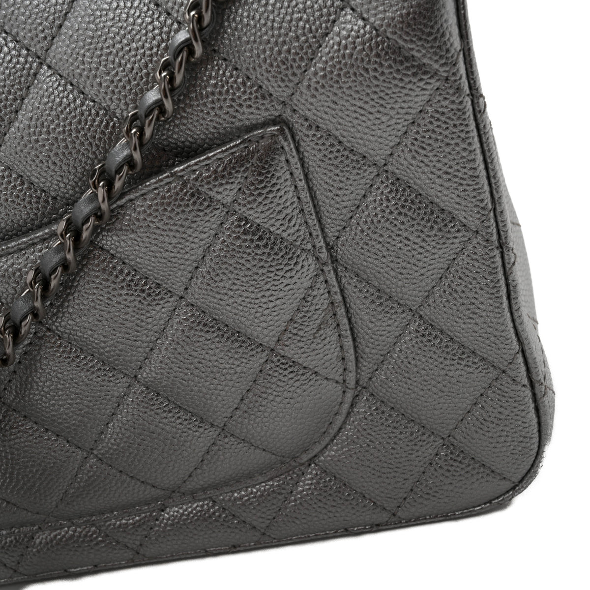 Metallic Caviar Quilted Medium CC Slide Flap Silver