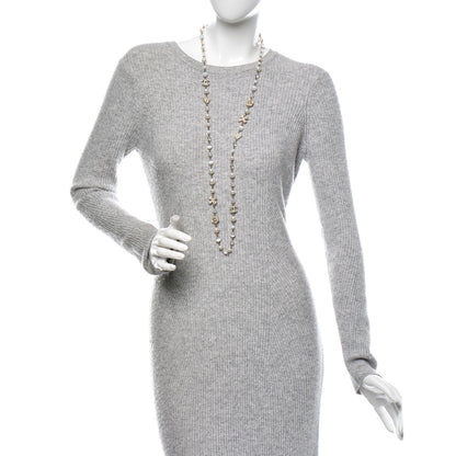 Chanel Pearl Crystal CC Beaded Lucky Charms Long Necklace Silver 2 of 6