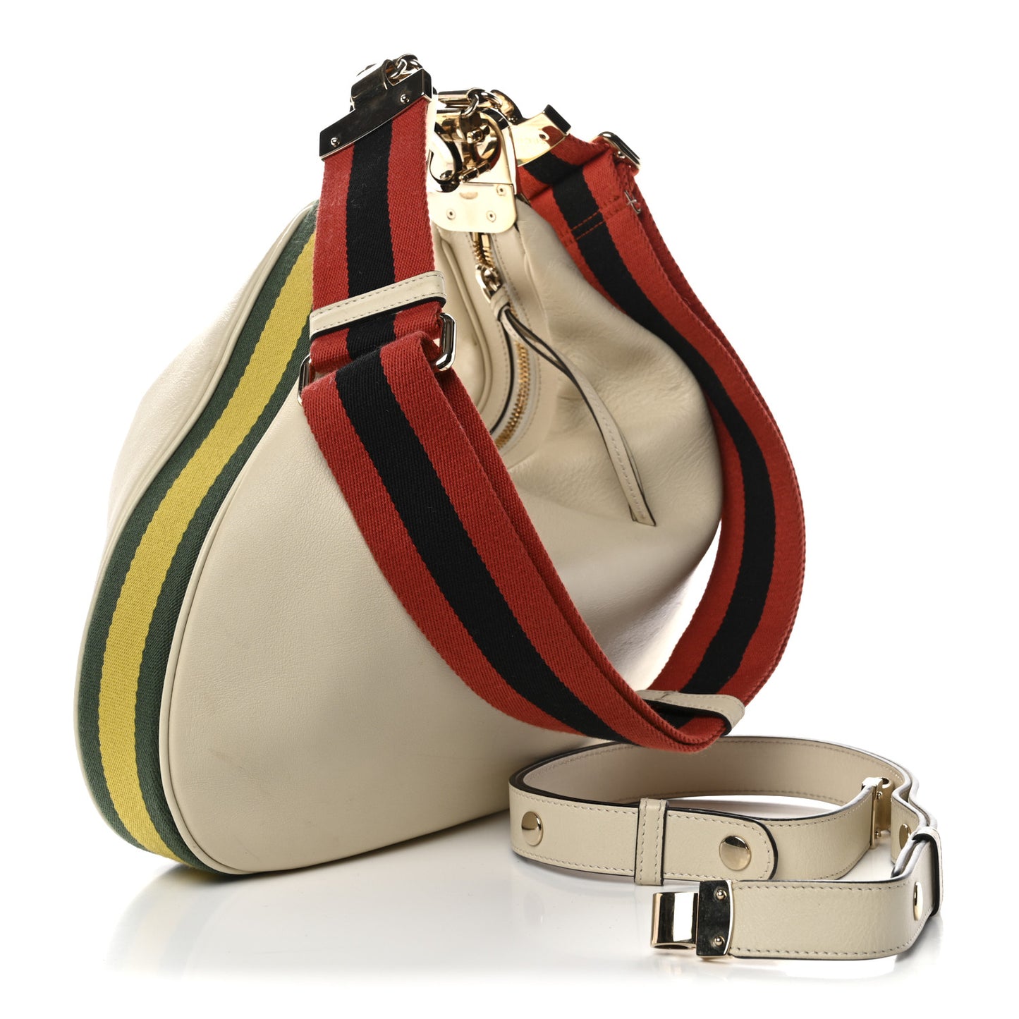 Aria Calfskin Web Large Attache Shoulder Bag Beige