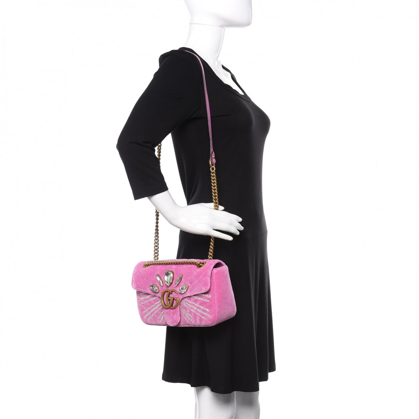 Velvet Matelasse Marquise Crystals Embroidered Small GG Marmont Shoulder Bag Malva