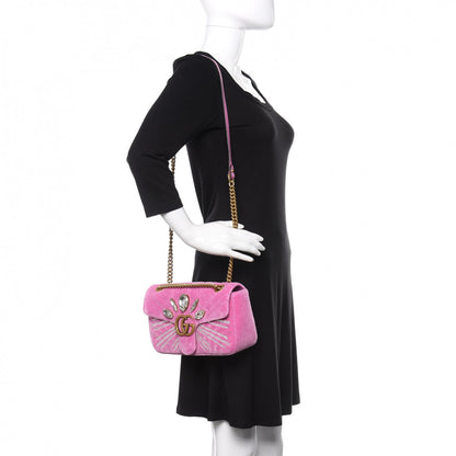 Gucci Velvet Matelasse Marquise Crystals Embroidered Small GG Marmont Shoulder Bag Malva 2 of 10