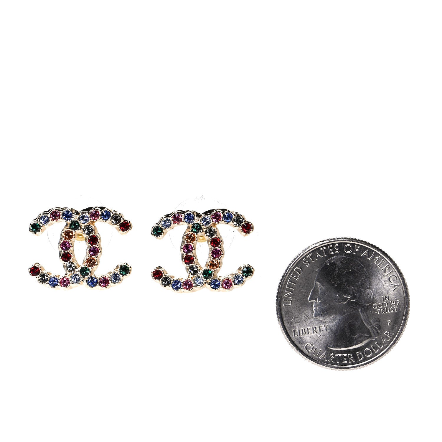 Chanel Crystal Over The Rainbow CC Earrings Gold Multicolor 2 of 4