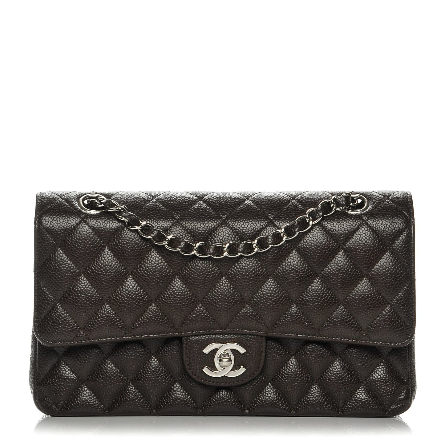 Caviar Quilted Medium Double Flap Brown