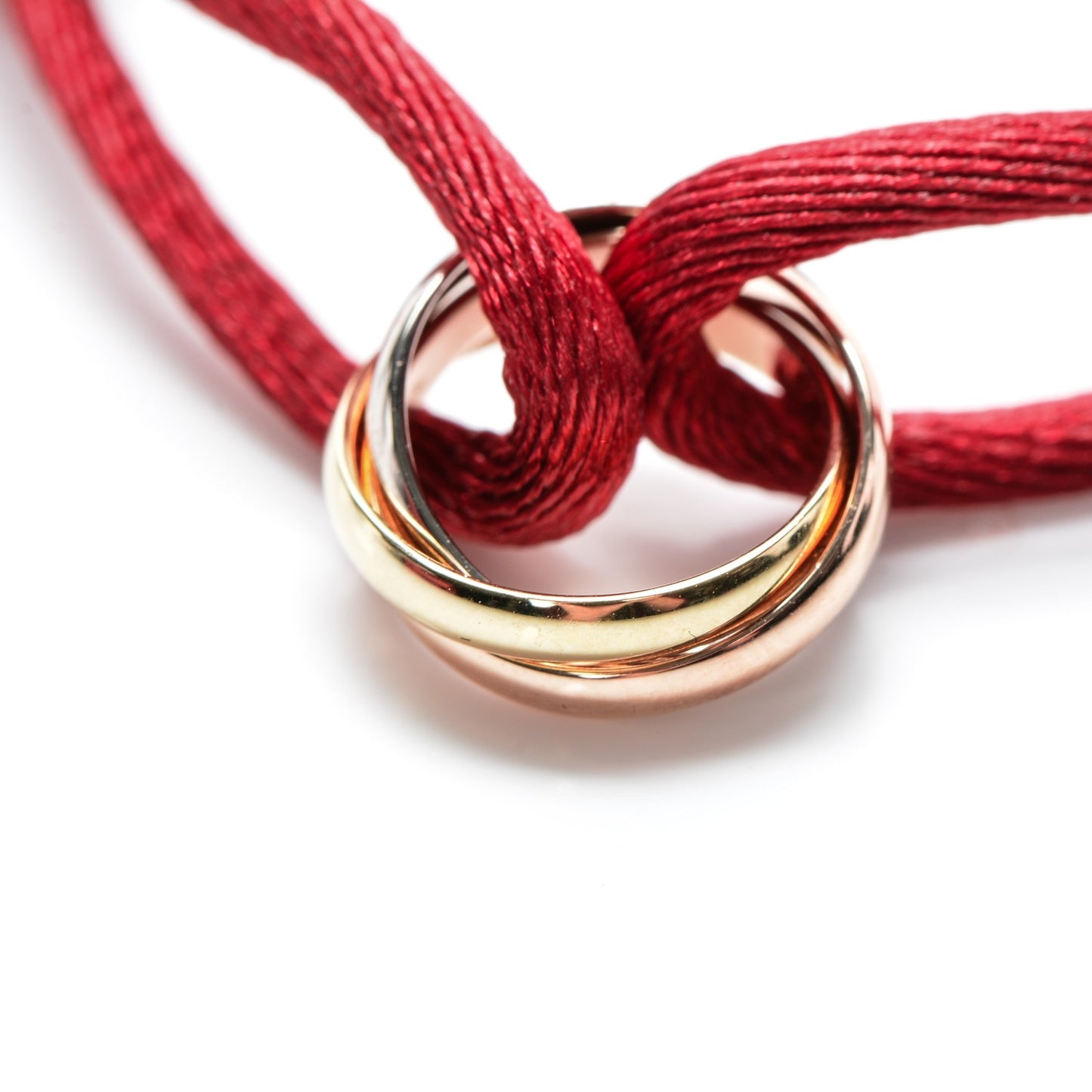 18K Pink Yellow White Gold Trinity Cord Bracelet Red