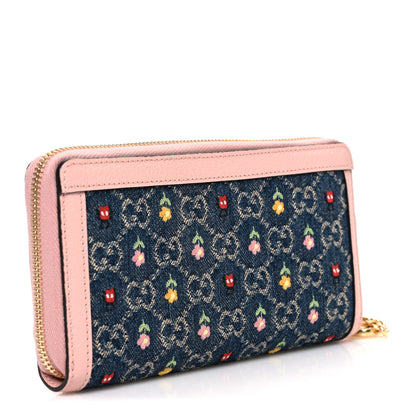 Gucci New Denim GG Monogram Calfskin Love Parade Zip Around Wallet Light Pink 3 of 7
