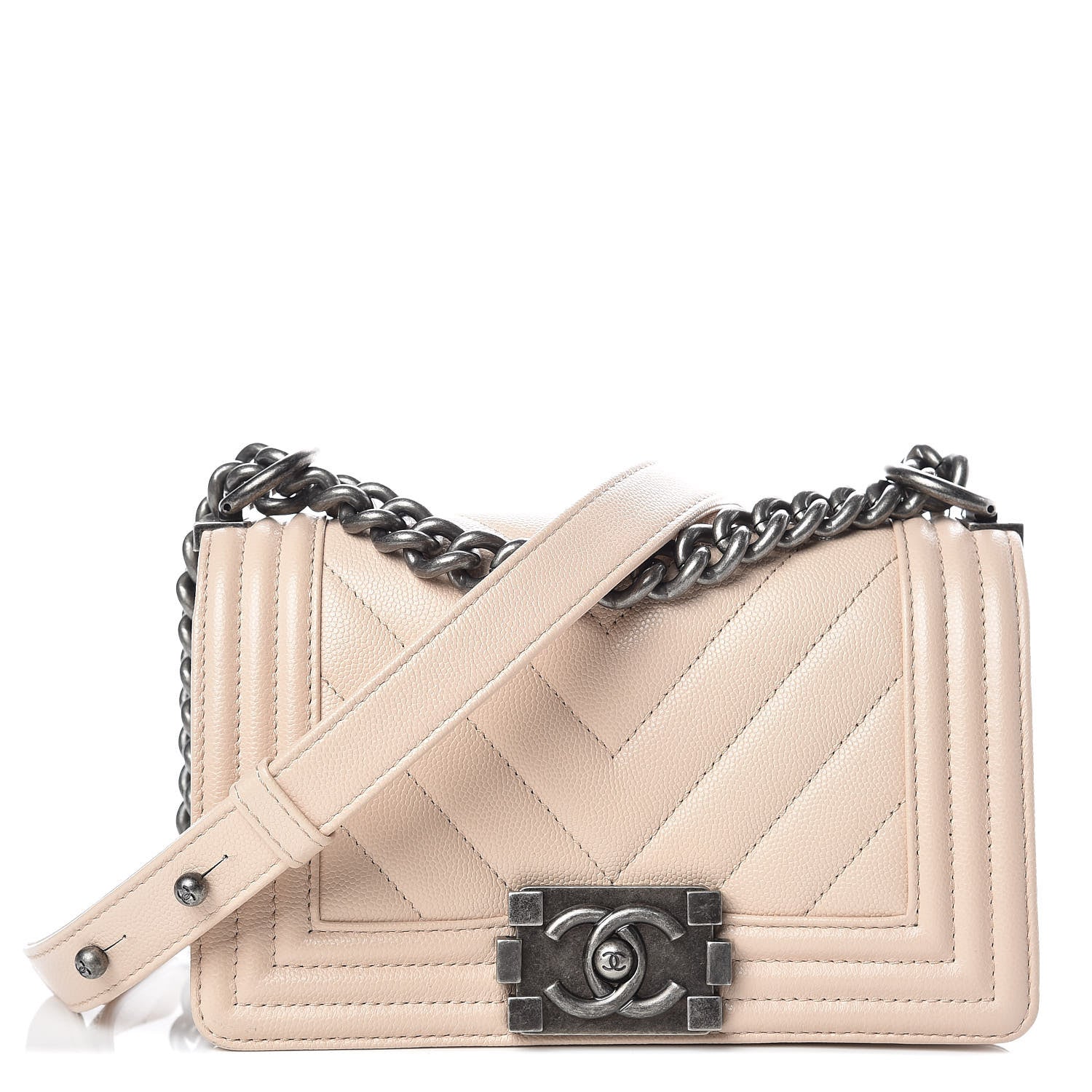 Chanel Caviar Chevron Quilted Small Boy Flap Light Beige 1 of 10