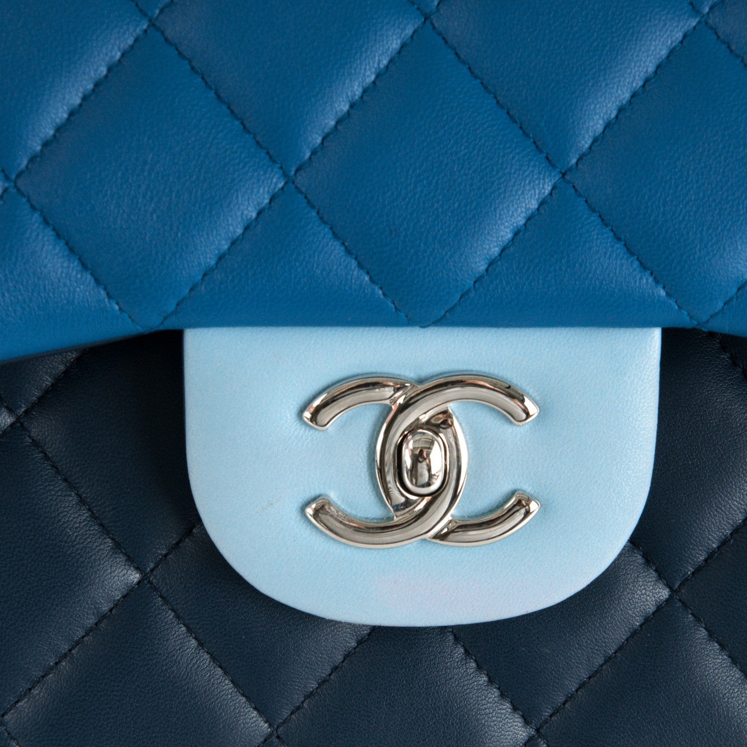 Chanel Lambskin Quilted Jumbo Tri-Color Double Flap Blue 10 of 11
