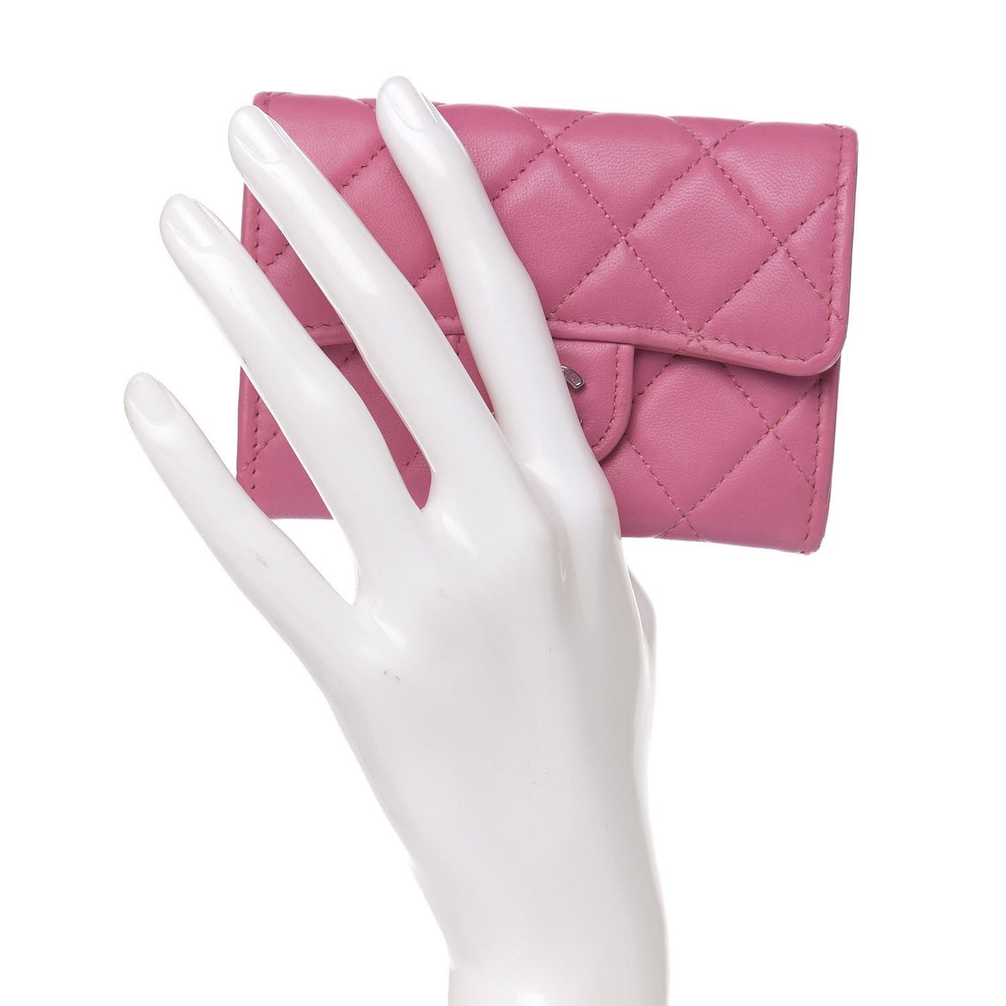 Lambskin Quilted Flap Card Holder Pink
