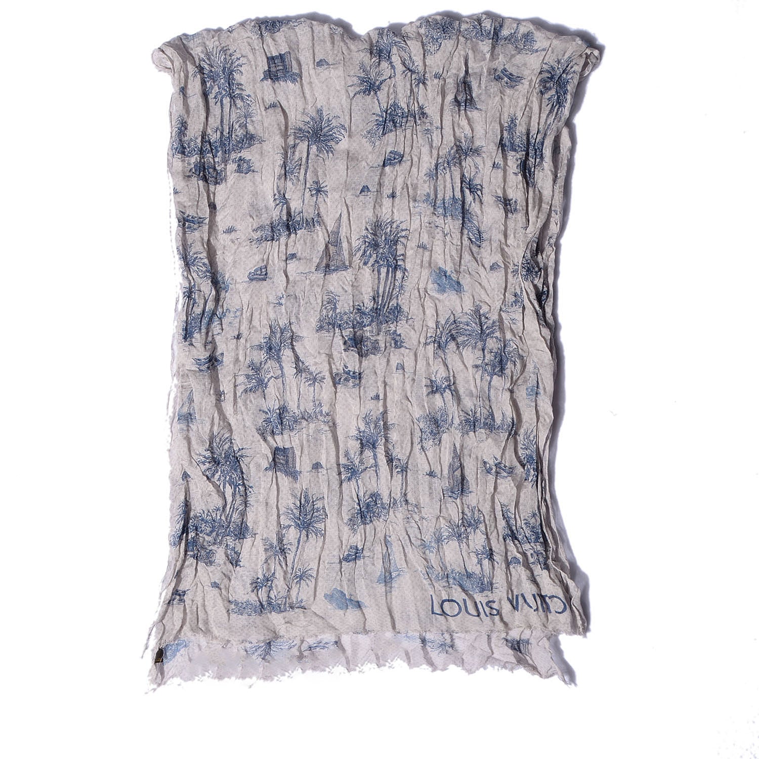 Louis Vuitton Cotton Linen Toile Etole De Louis Pareo Blue 3 of 7