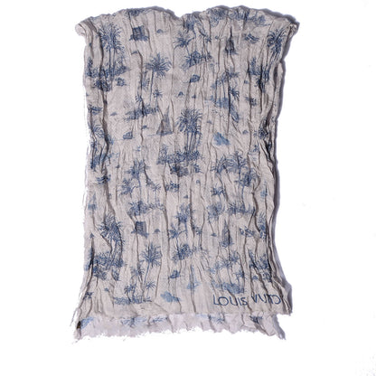 Louis Vuitton Cotton Linen Toile Etole De Louis Pareo Blue 3 of 7