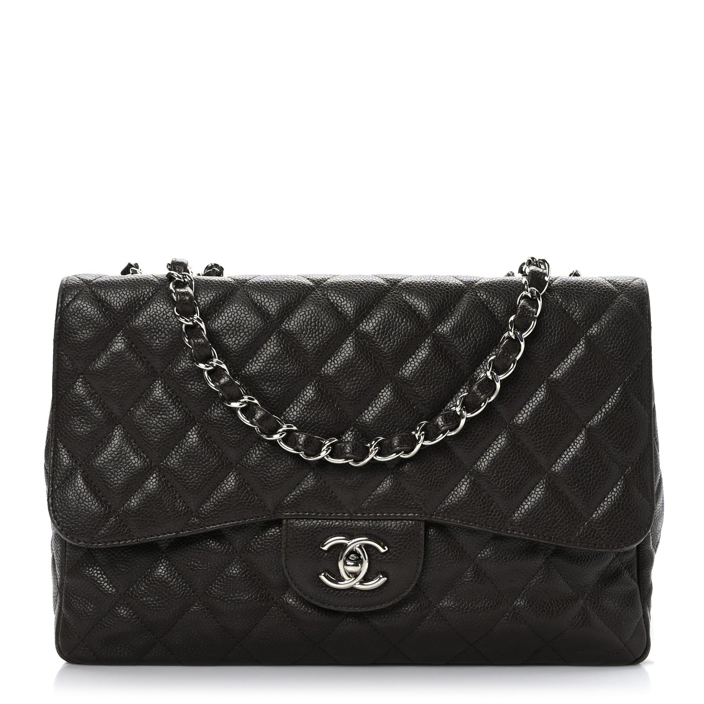 Caviar Quilted Jumbo Single Flap Dark Brown