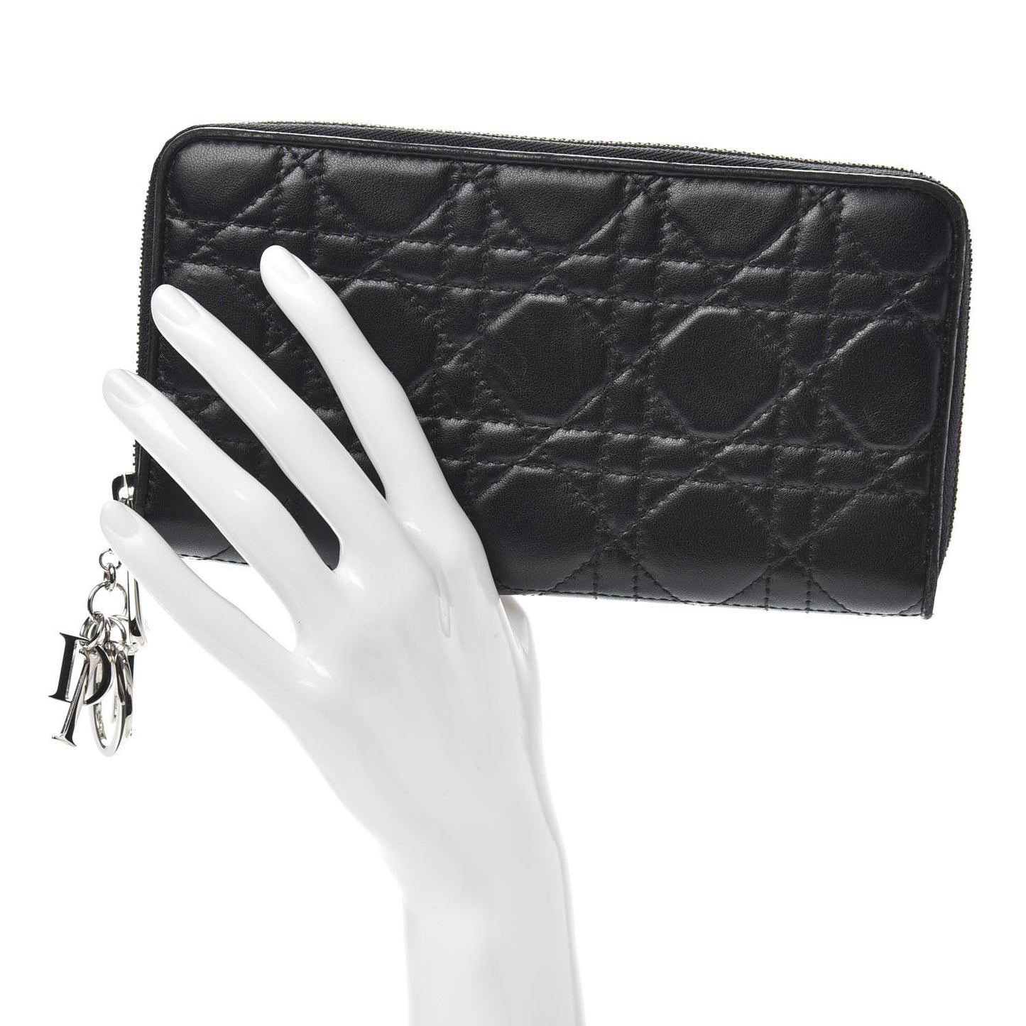 Lambskin Cannage Lady Dior Zip Wallet Black