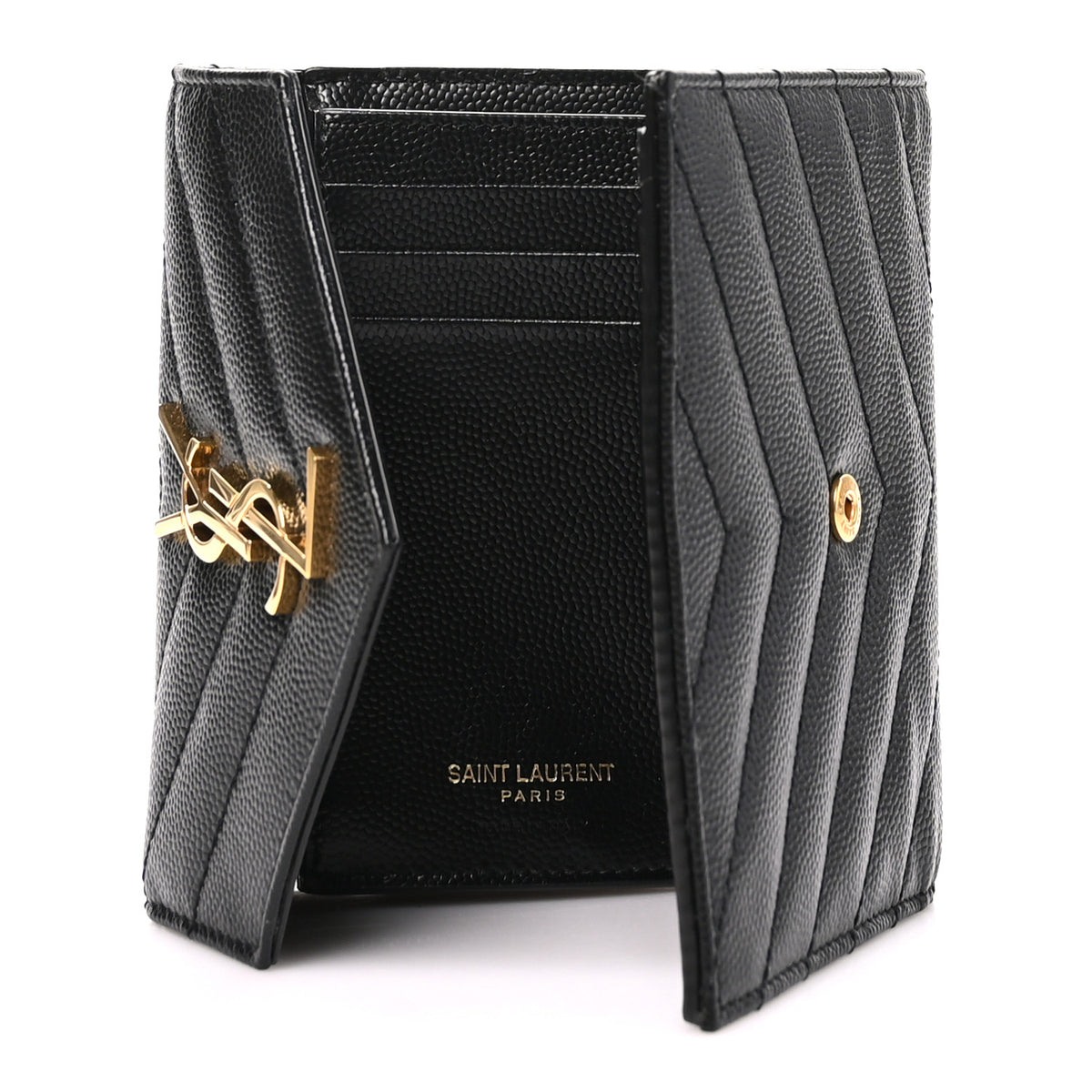 Grain De Poudre Matelasse Chevron Monogram Compact Tri Fold Wallet Black